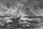 "Gale off North Cape" by Milton J. Burns • Ink Wash and White (6 1/3" x 8") $490