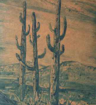 "Three Cacti Arizona" (1940) Xavier J. Barile • Color Monotype (12" x 8 1/2") $585