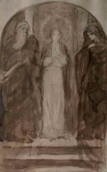 "Rosa Mystica Study" (c.1900) August V. Tack • Graphite and Ink Wash (10" x 6 1/2") $750