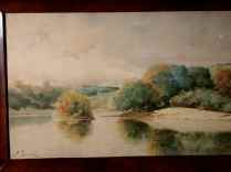 "Landscape with River" (undated) Lawrence C. Earle • Watercolor (11 1/2" x 20") Original 19th Century Frame $725